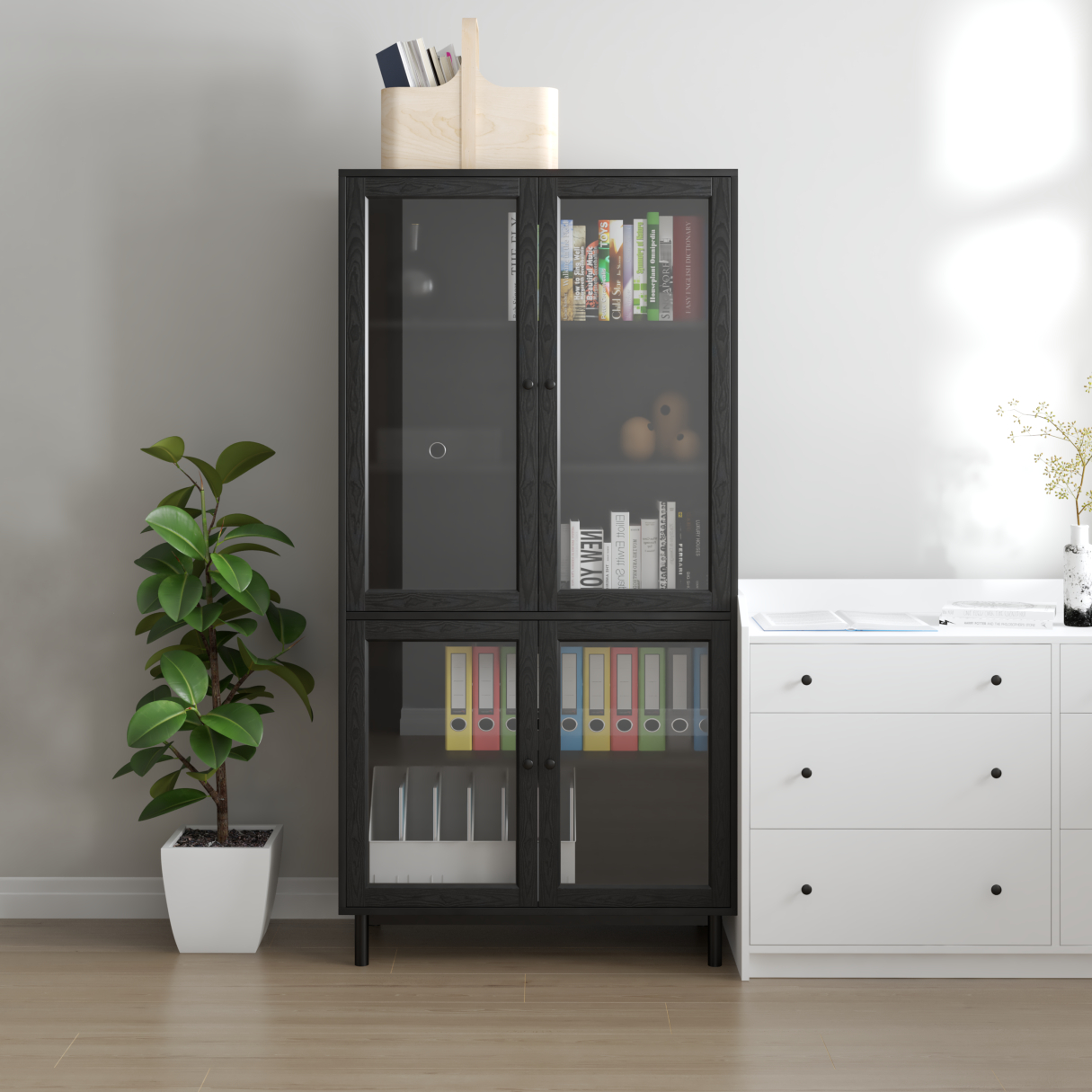 CATY , Kệ sách 5 tầng cửa kính - chân sắt , 90cm x 39cm x 180cm , KSA_020