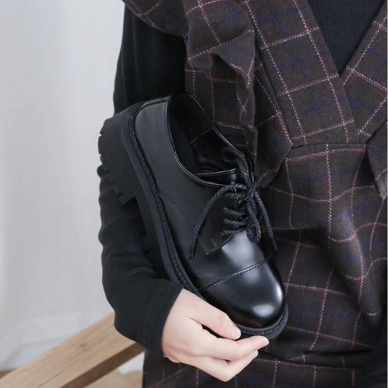 ẢNH THẬT CÓ SẴN Giày Oxford Nữ Mũi Tròn da mềm cao cấp fullbox hà nội oxfords đế 5cm 5p răng cưa da trơn lì mịn 0225