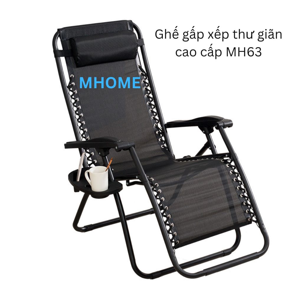 Ghế xếp thư giãn hạng sang Mhome MH63 - Hàng Chính Hãng( Tặng gối tựa đầu và khay chứa nước, điện thoại)