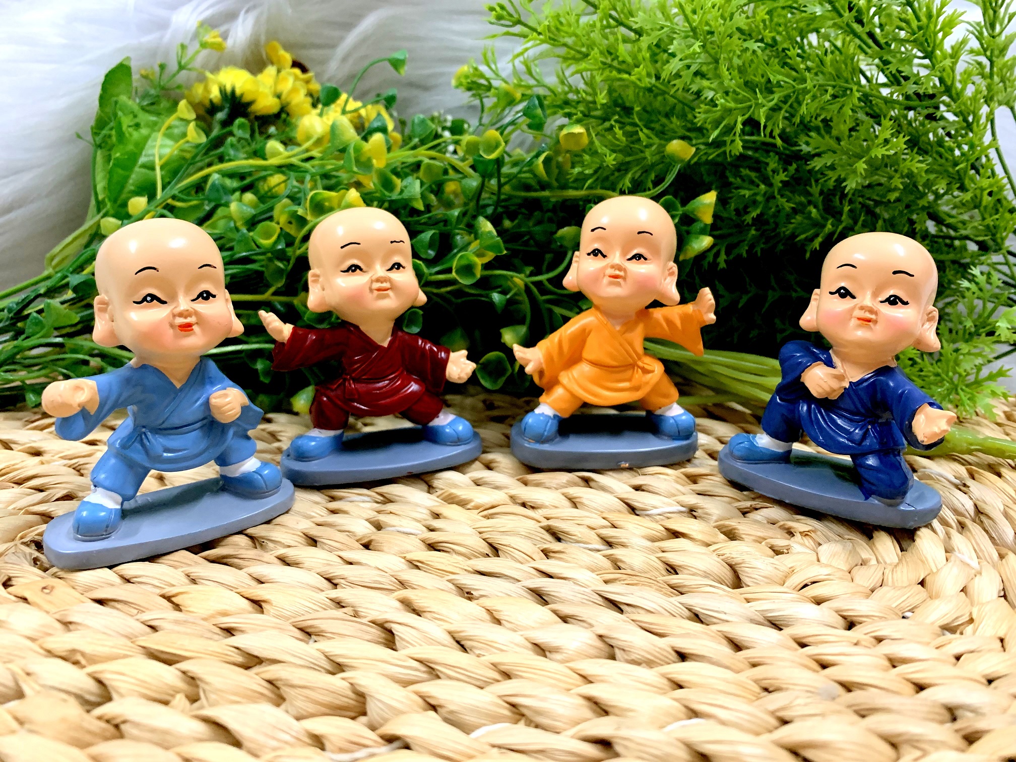 Bộ 4 tượng chú tiểu múa quyền tai Phật Tài Lộc Phúc Đức