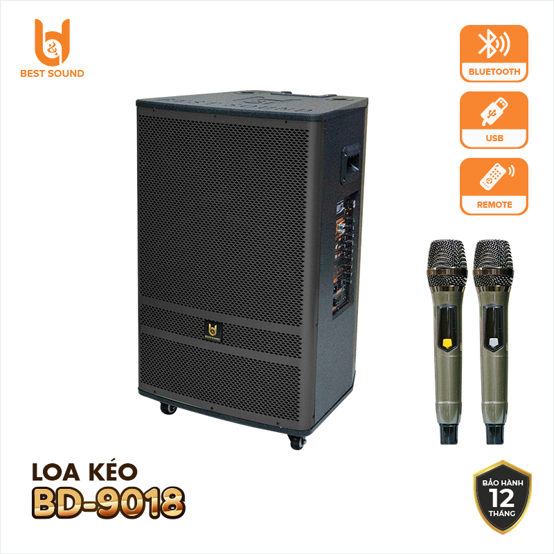 [ 2 MICRO KHÔNG DÂY UHF + REMOTE ] Loa Kéo Gỗ Bluetooth B&amp;D, Công Suất 150W, Bass 18 Inch - Hàng Chính Hãng