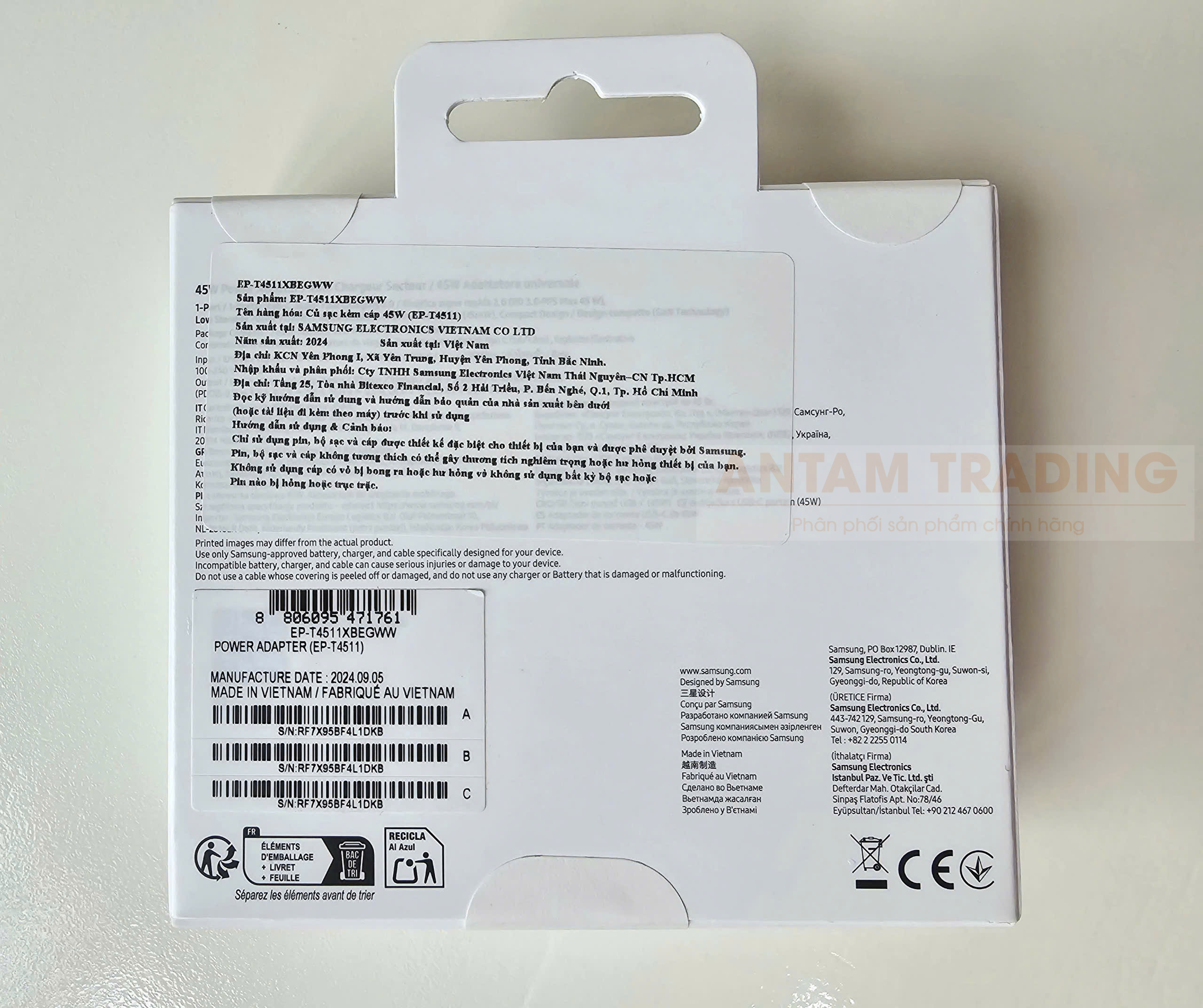 Bộ sạc Samsung 45W (Kèm cáp C-C 5A, 1.8m) (EP-T4510) - Hàng Chính Hãng