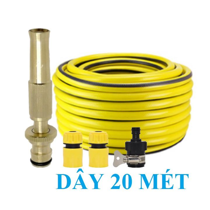 Bộ dây vòi xịt nước rửa xe, tưới cây . tăng áp 3 lần, loại 20m 206701-1 đầu đồng,cút,nối đen + tặng đai