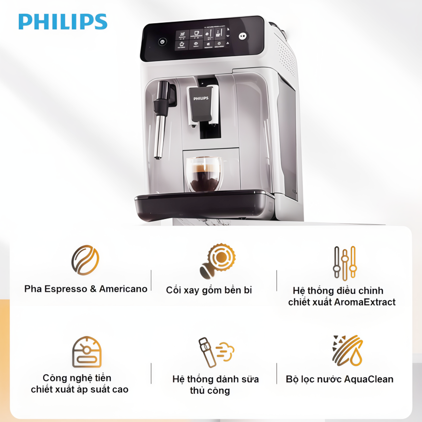Máy pha cà phê Espresso, Americano tự động và Capuccino, Latte thương hiệu Hà Lan cao cấp Philips EP1221/69 - Hàng chính hãng