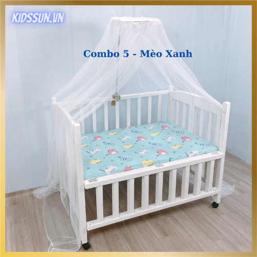 Giường Cũi KidsSun - Nôi Cũi Cho Bé Từ Sơ Sinh Đến 3-4 Tuổi - Chất Liệu Gỗ Quế Màu Trắng - Combo 5 Sản Phẩm