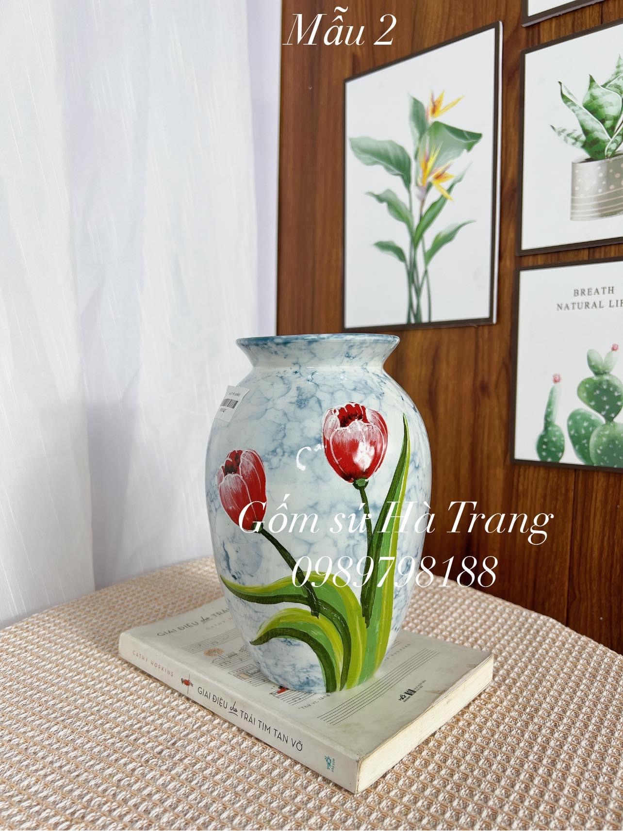 Lọ hoa gốm sứ Bát Tràng cao cấp vẽ tay cao 20cm