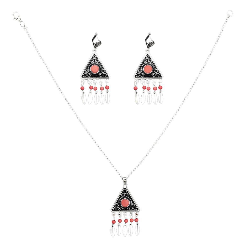Fashion Retro Women Jewelry Set Bohemian Alloy Tassel Pendants Necklace And Earrings