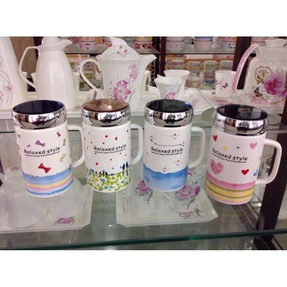 Ly sứ uống nước có lắp đậy-hh110