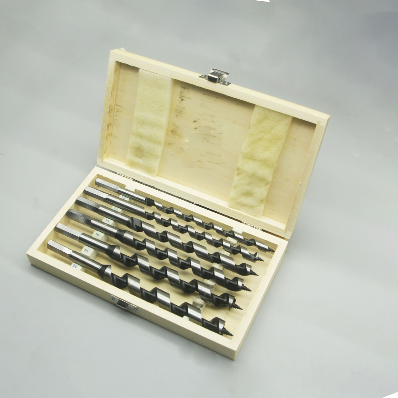 Bộ 6 mũi khoan gỗ xoắn ốc đầu định tâm 10-20mm dài 230mm chuôi lục thép NHẬT hộp gỗ