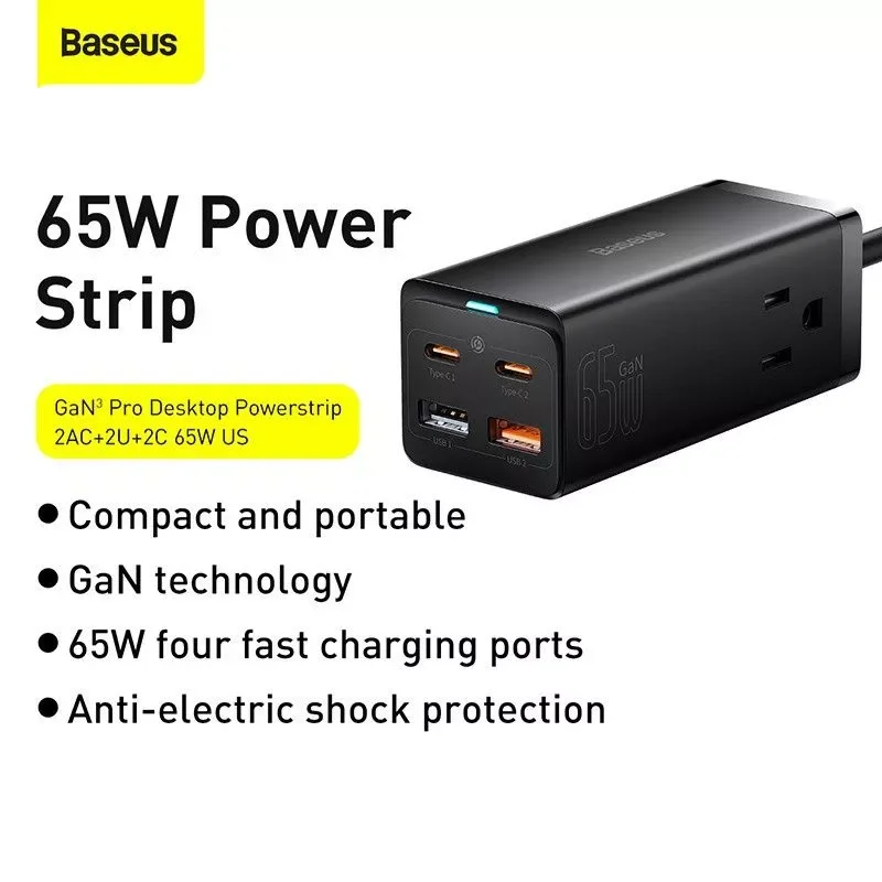 Sạc nhanh đa năng 65W Baseus GaN3 Pro Desktop Powerstrip- hàng chính hãng