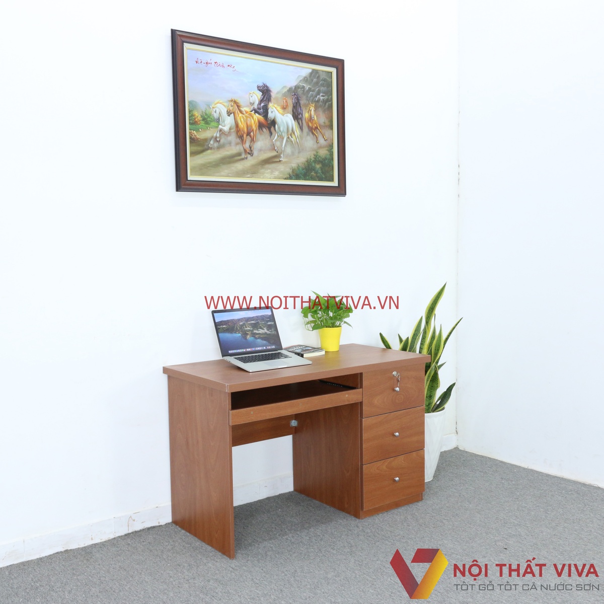 Bàn Làm Việc Gỗ MDF Melamine Màu Xoan Đào Đẹp Giá Rẻ