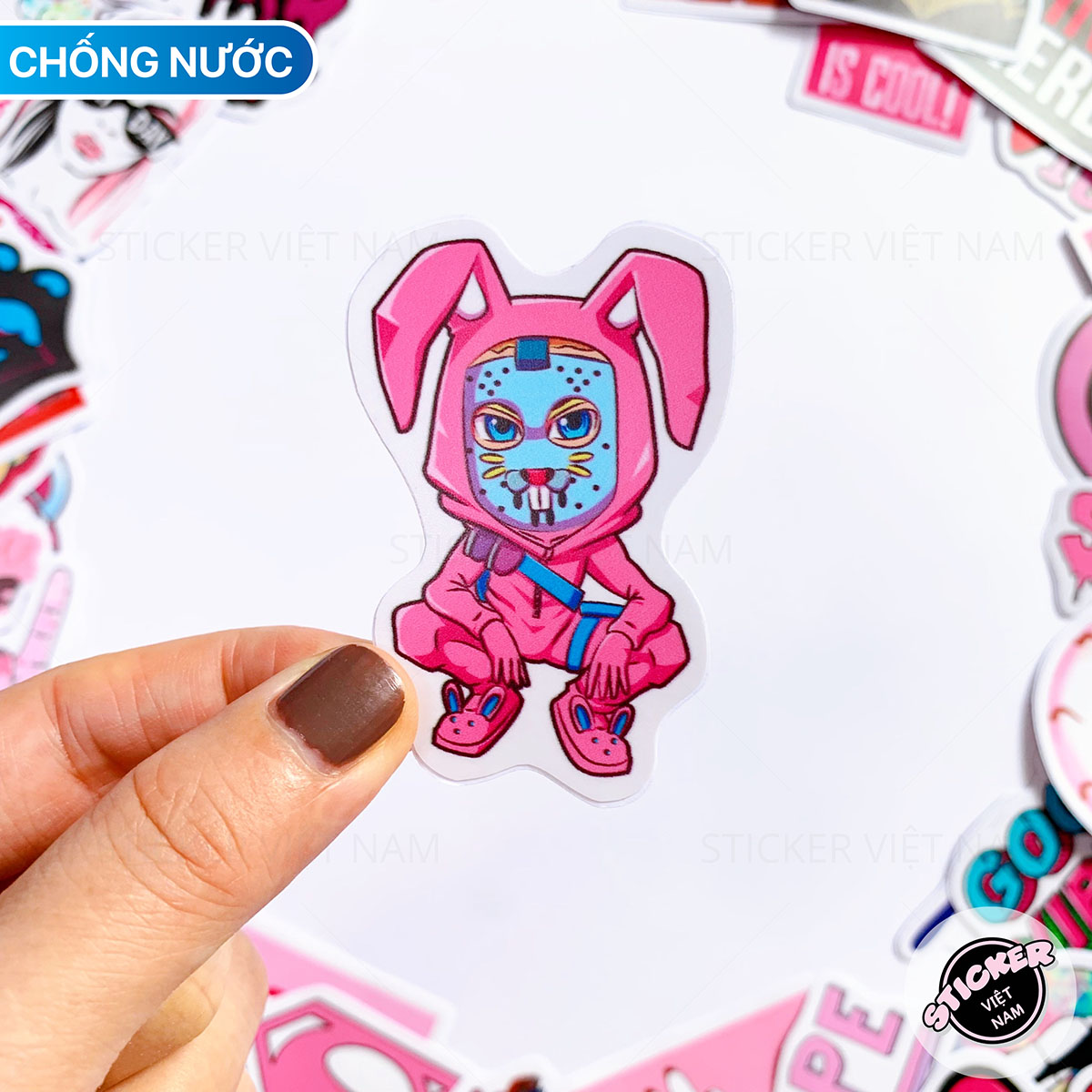 Sticker Màu Hồng Siêu Ngầu Swag Pink - Chất Liệu PVC Chất Lượng Cao Chống Nước - Kích Thước 4-8cm