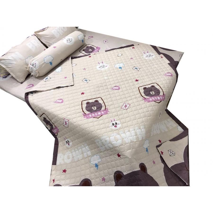 Set 5 món chăn hè ga chun Cotton Poly gấu nâu