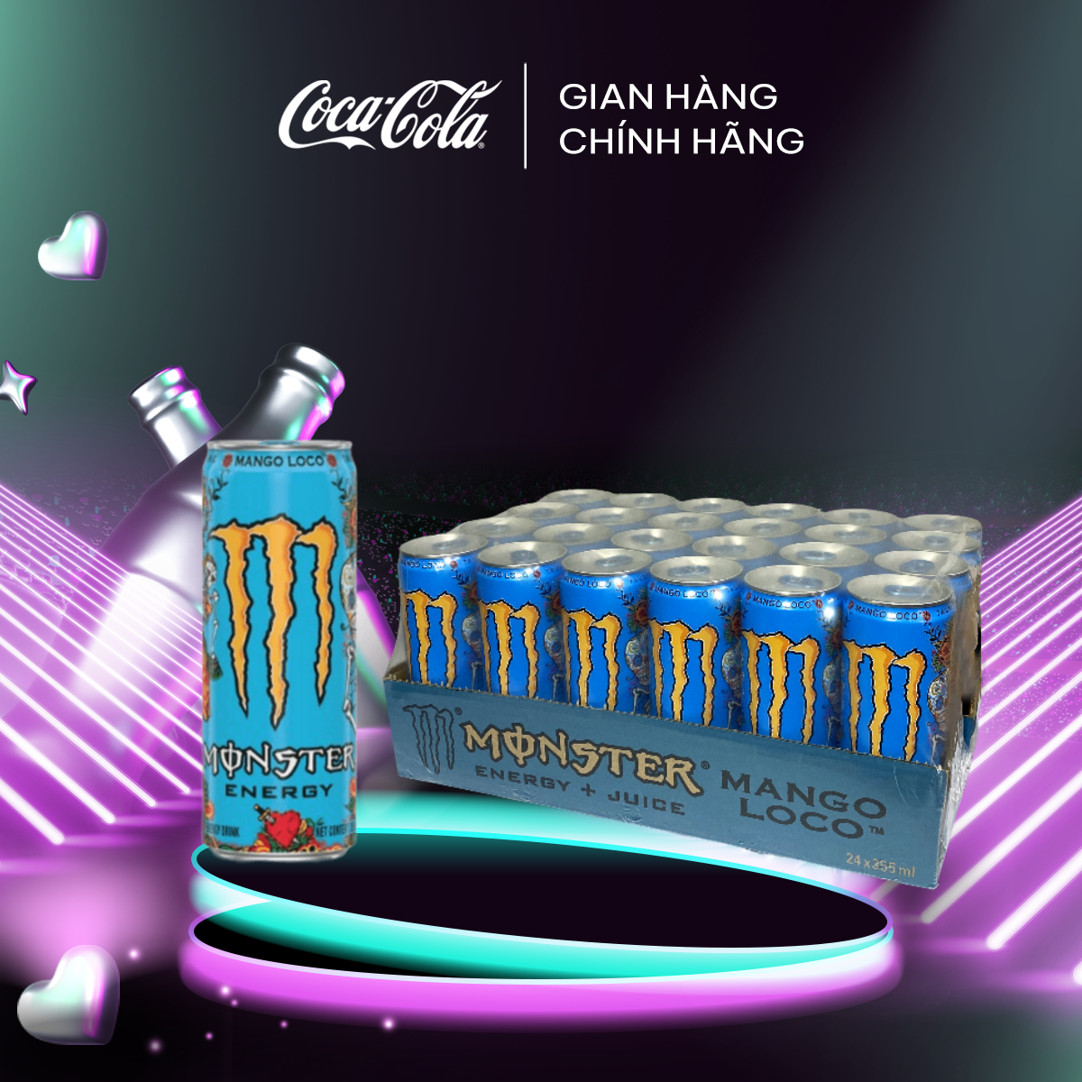 Lốc 24 Lon Nước Tăng Lực Giải Khát Monster Energy Mango Loco Vị Xoài 355ml/Lon Sale 4.4 Coca-Cola Official Store