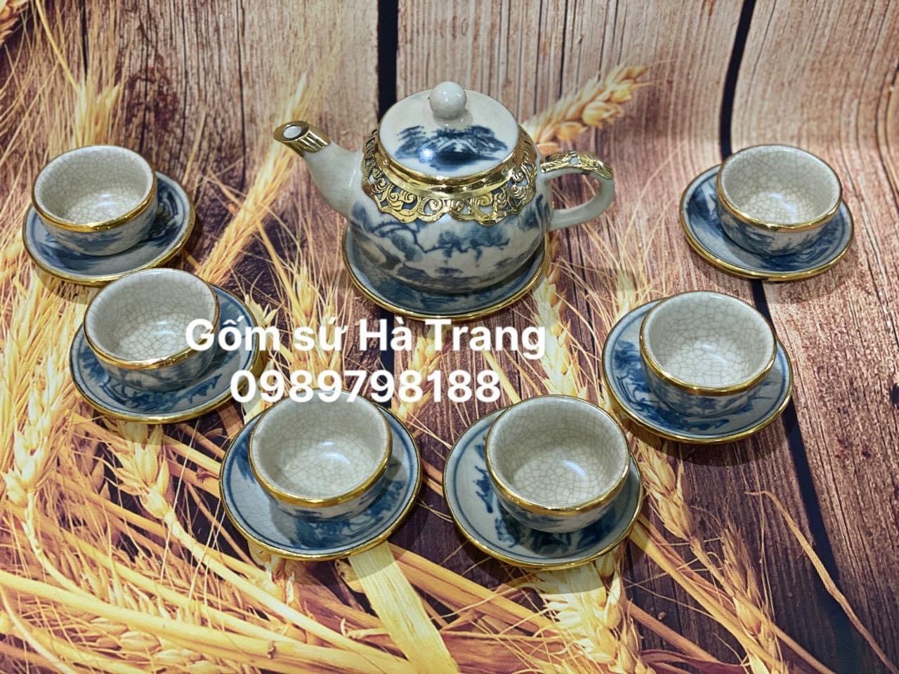 Bộ trà gốm sứ Bát Tràng cao cấp men rạn dung tích 300ml