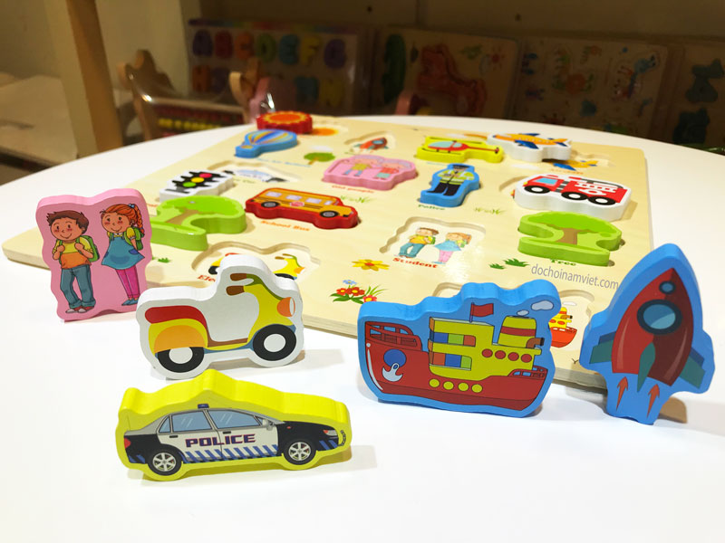 Bảng học các loại phương tiện giao thông 3D nổi đồ chơi gỗcho bé