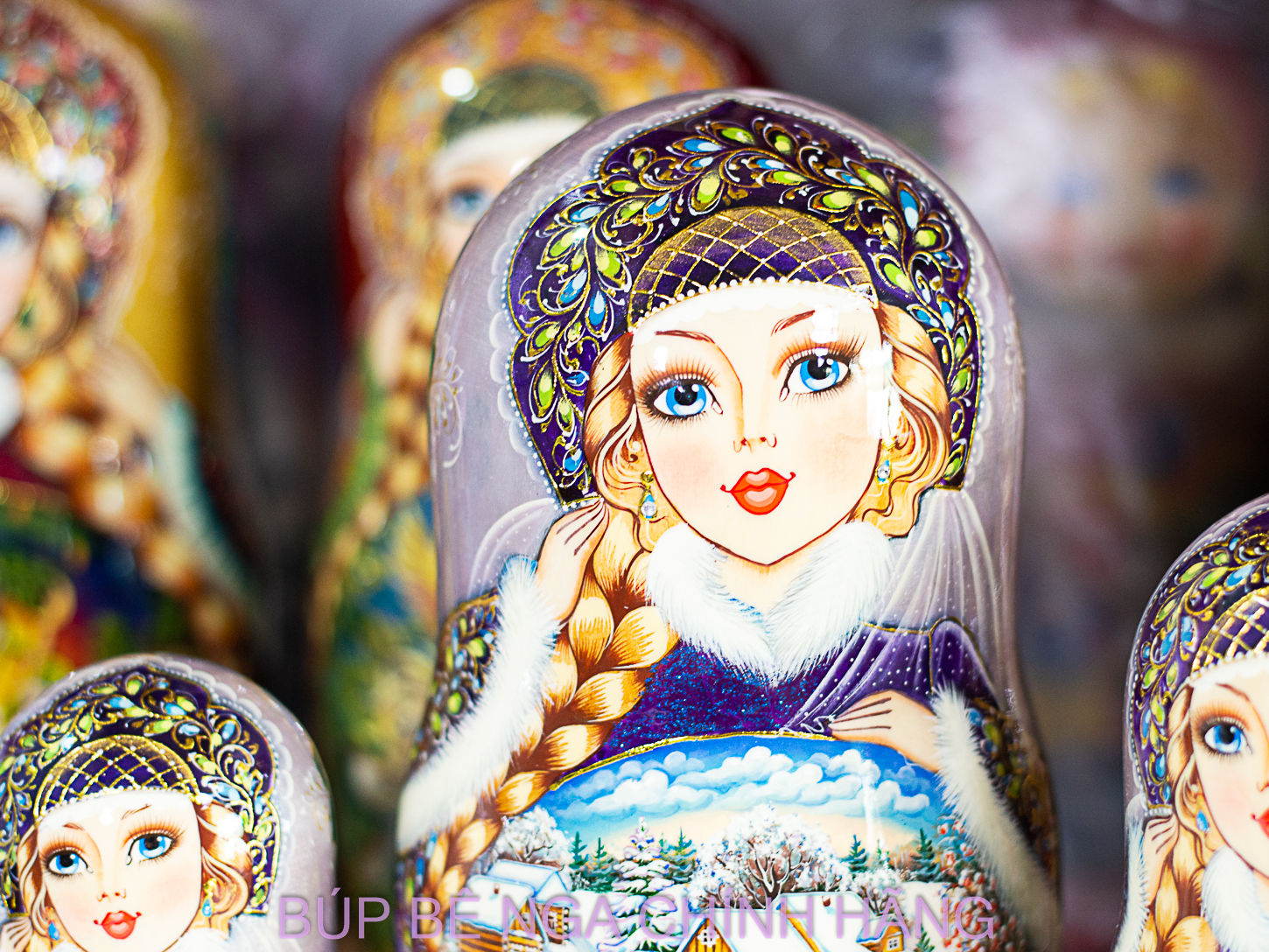 BỘ BÚP BÊ NGA MATRYOSHKA CAO CẤP 10 LỚP 26CM HOA VĂN "LỄ HỘI DÂN GIAN MÙA ĐÔNG" CỰC ĐẸP VÀ SANG TRỌNG