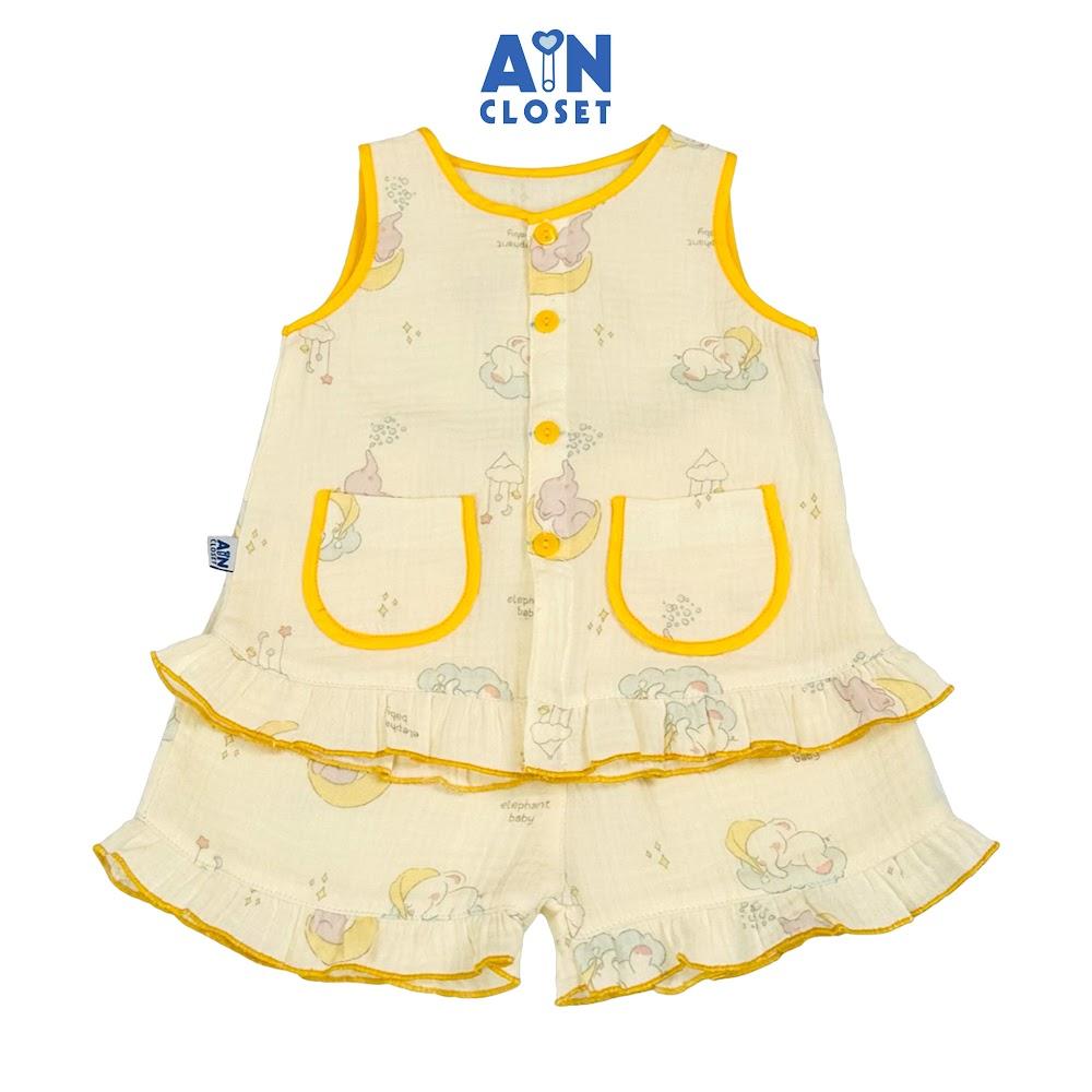 Bộ quần áo Ngắn bé gái họa tiết Voi Vàng xô muslin - AICDBGCN4P1H - AIN Closet