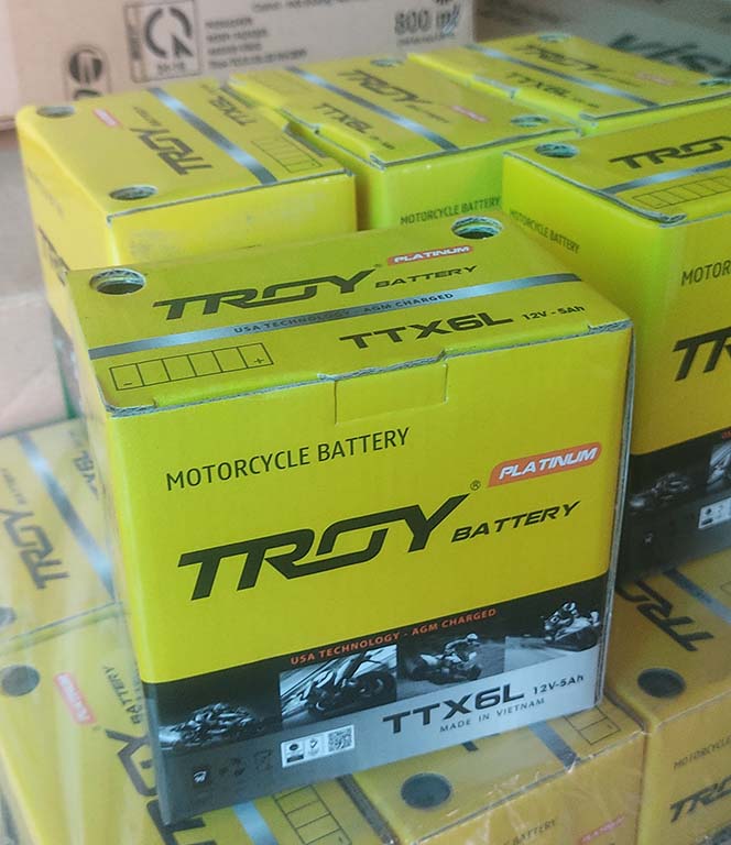 Ắc quy xe máy TROY BATTERY, TTX6L, 12V, 5Ah