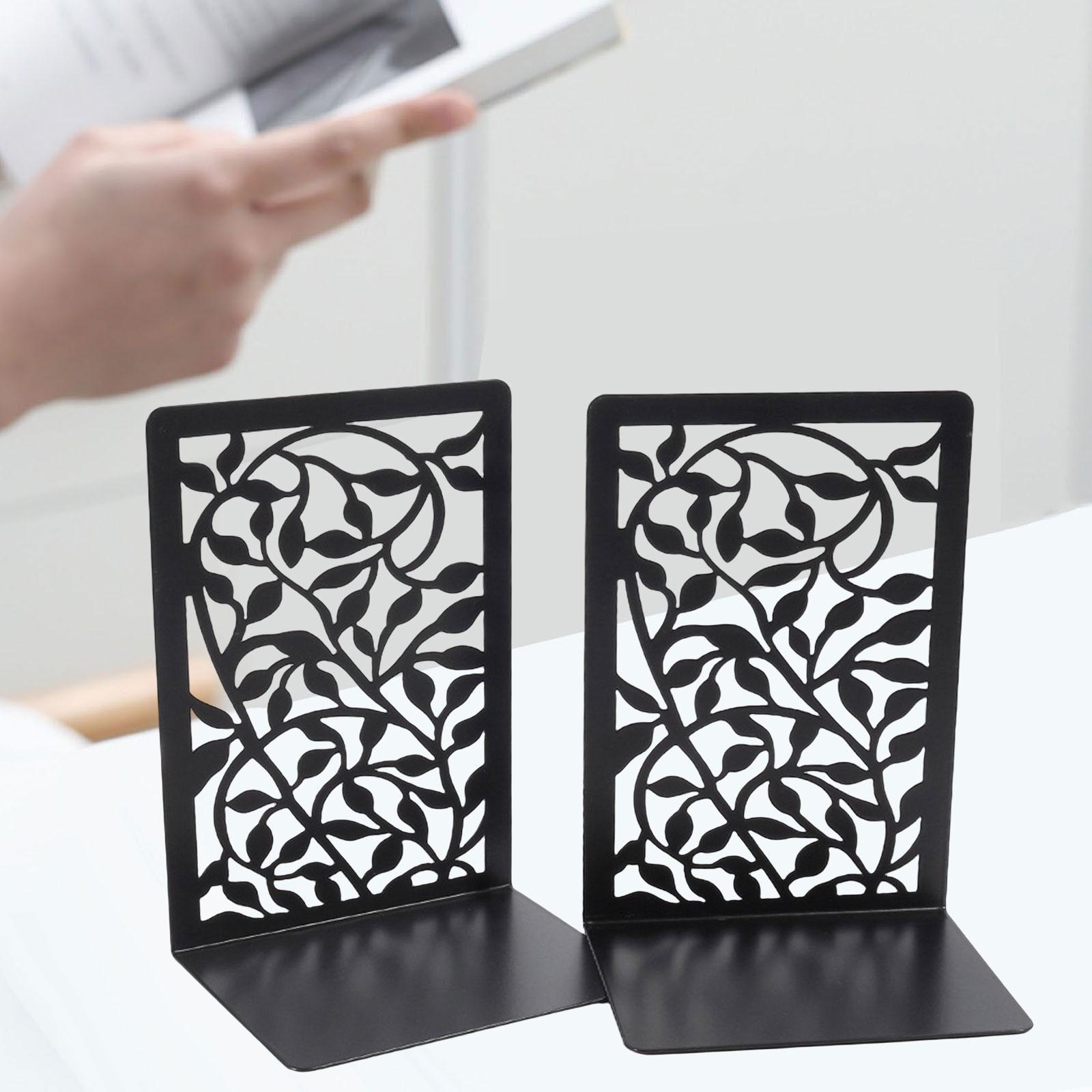 Book Ends, Heavy Duty Iron Bookend Supports Stable Bookends for Home Restaurant Binder
