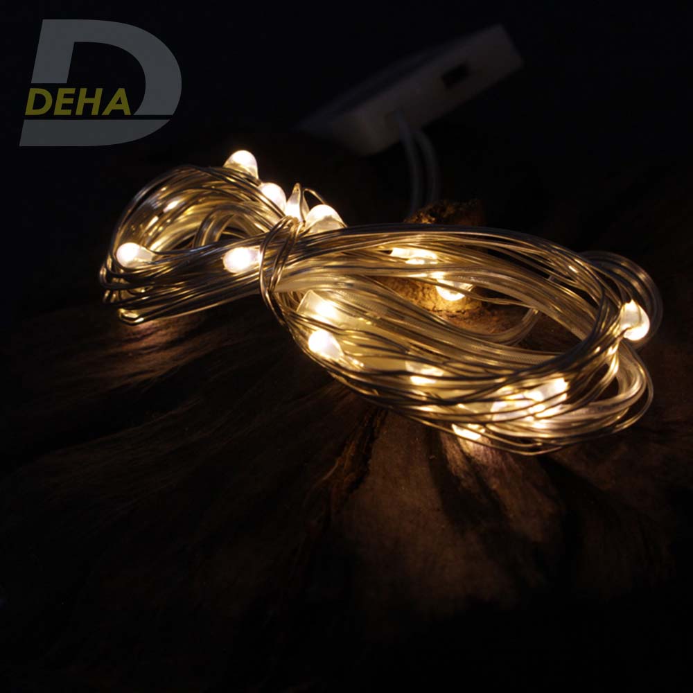 Dây đèn led đom đóm trang trí pin đĩa CR2032 không nháy luôn sáng dây bóng đèn fairy light cao cấp, tinh tế sang trọng decor phòng, du lịch, lều trại công tắc chuyển On/ Off - Chính hãng DEHA