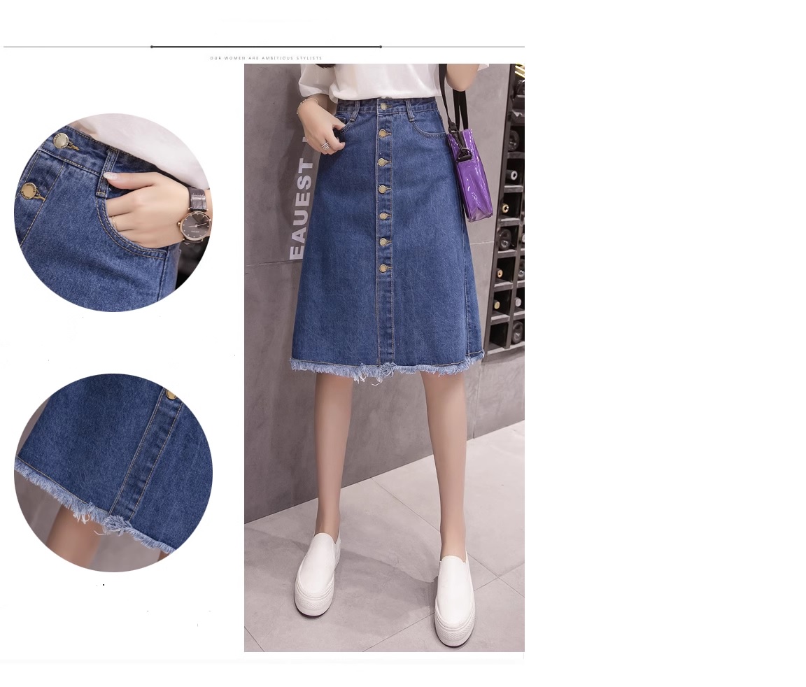 Chân váy jean chữ A Quảng Châu size S - 3XL nữ CV223