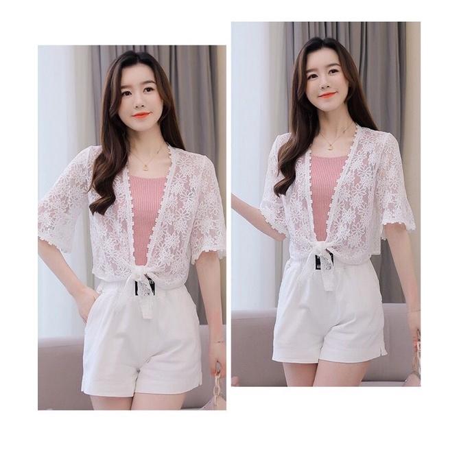 Áo ren nữ cardigan, áo khoác ren mỏng buôc nơ