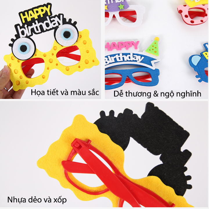 Kính đeo sinh nhật Happy Birthday phụ kiện đạo cụ cho bé chụp ảnh tiệc tùng thêm sinh động vui nhộn