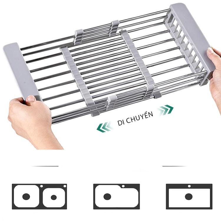 Kệ Giá Rổ Gác Bồn Rửa Chén,Kệ Gác Bồn Rửa Bát Inox Rút Gọn Siêu Tiện Lợi Đựng Rau Củ Quả Thực Phẩm MKS050