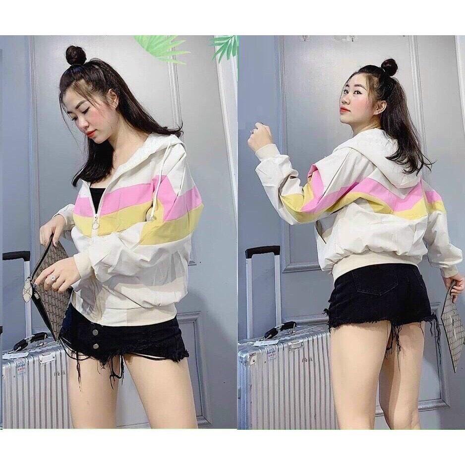 Áo khoác nữ hồng dù 2 lớp unisex - Hoodie có mũ nón bomber form rộng chống nắng mùa đông tai thỏ, tai mèo