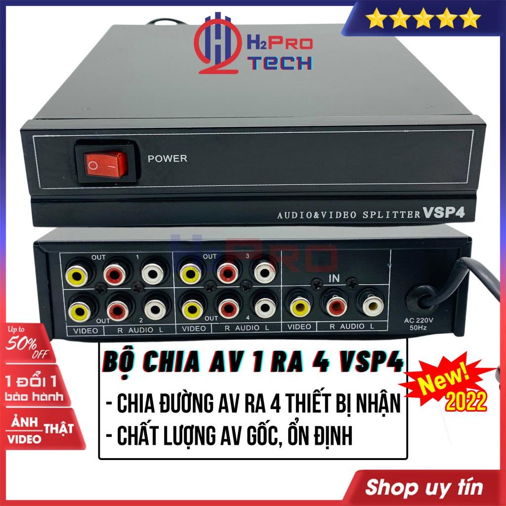 Bộ Chia Av 1 Ra 4 Vsp4, Bộ Chia Tín Hiệu Av (Video &amp; Audio) 1 Ra 4 Cao Cấp, Âm Thanh Đầu Ra Không Thay Đổi-H2Pro Tech