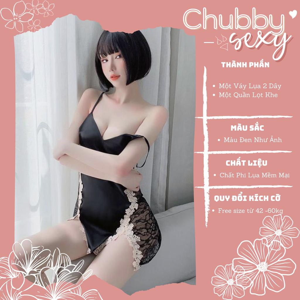 Váy Ngủ Lụa Sexy - Bộ đồ ngủ nữ sexy gợi cảm - Set đồ ngủ lụa ren eo thêu hoạ tiết - VNL01 - Chubby.sexy