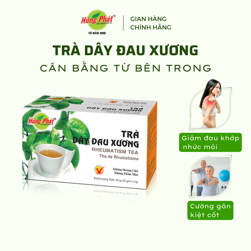Trà Dây Đau Xương Hộp 25 Gói - Rheumatism Tea - Thương hiệu Hùng Phát