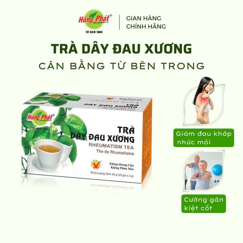 Trà Dây Đau Xương Hộp 25 Gói - Rheumatism Tea - Thương hiệu Hùng Phát