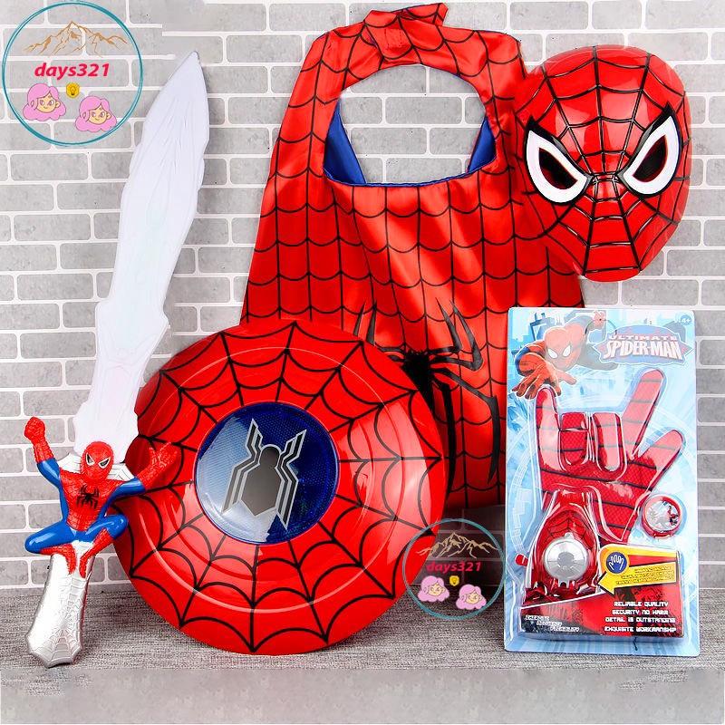 Kiếm nhện mặt nạ găng tay bắn đĩa áo choàng khiên spiderman cho bé dịp halloween sinh nhật lễ hội