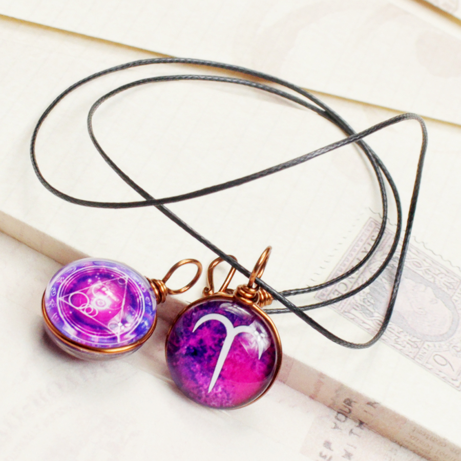 Dây chuyền 2 mặt hình 12 cung hoàng đạo Zodiac màu sắc tươi sáng 14MM-003