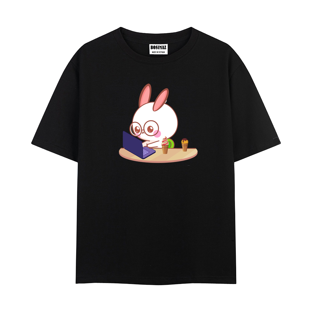 Áo thun Unisex Bosimaz TS013 cổ tròn tay lỡ phom rộng in hình thỏ, thun contton 100%, vải đẹp dày, thoáng mát không xù lông.