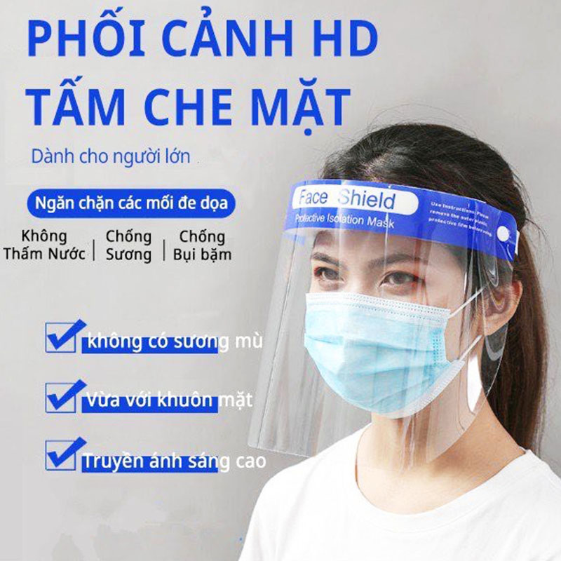 Kính chống giọt bắn, Kính chống dịch Face shield đệm mút xốp bảo vệ 3 chiều an toàn tiện lợi – K024