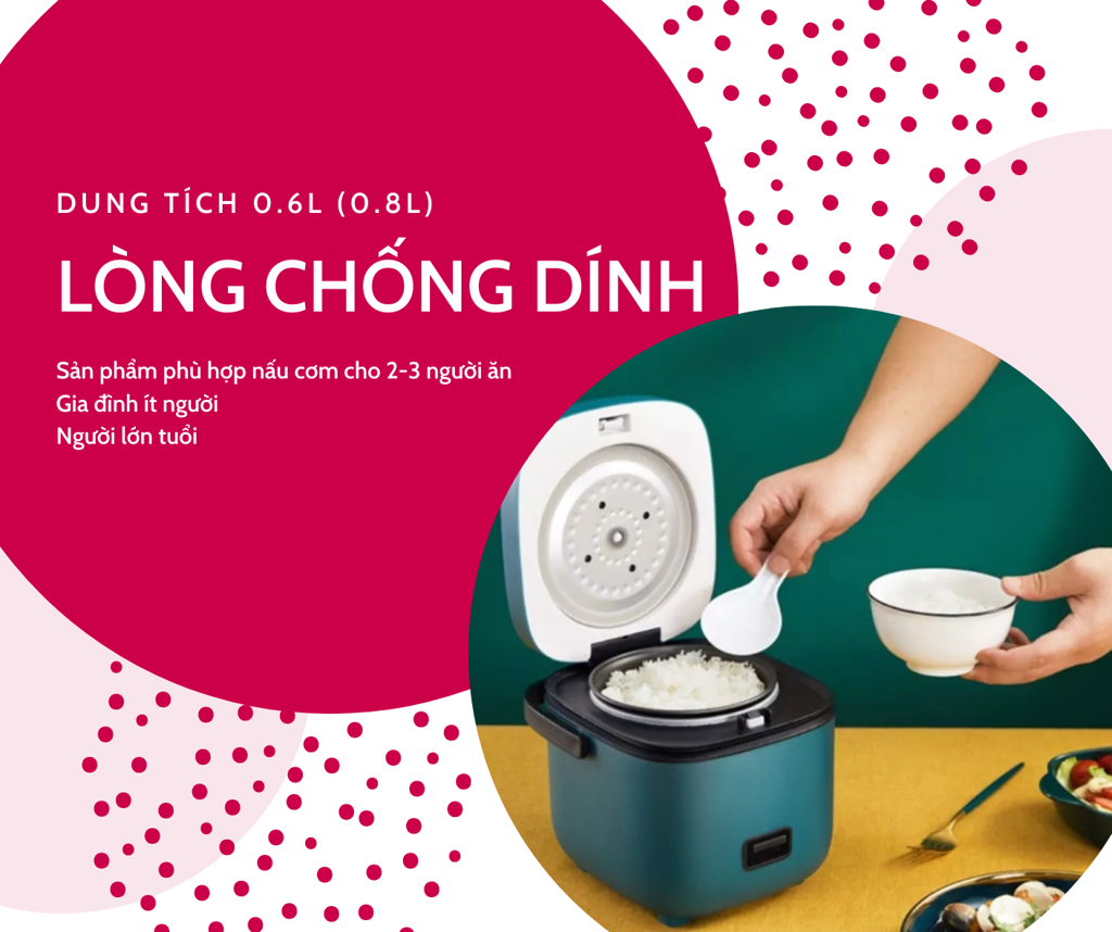 Nồi Cơm Điện Mini Mishio MK265 0.8 Lít - Hàng chính hãng