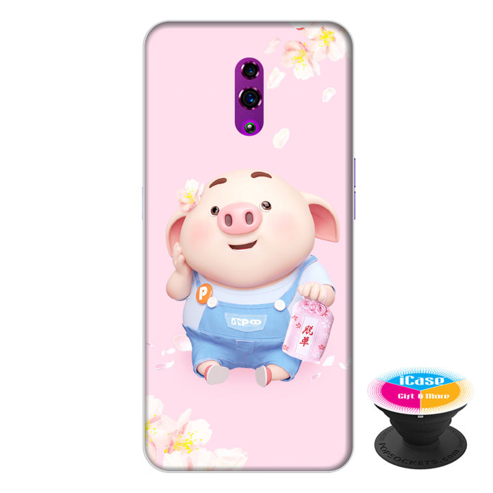 Ốp lưng điện thoại Oppo Reno hình Heo Con Lì Xì tặng kèm giá đỡ điện thoại iCase xinh xắn - Hàng chính hãng