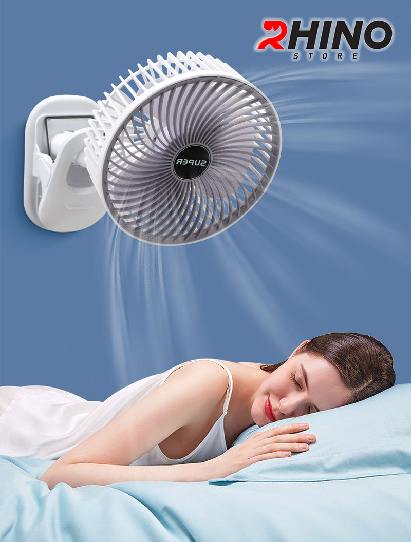 Quạt cầm tay mini siêu mát Rhino F402 tích điện với 3 mức độ gió, kèm đế, lượng pin cao - Hàng chính hãng