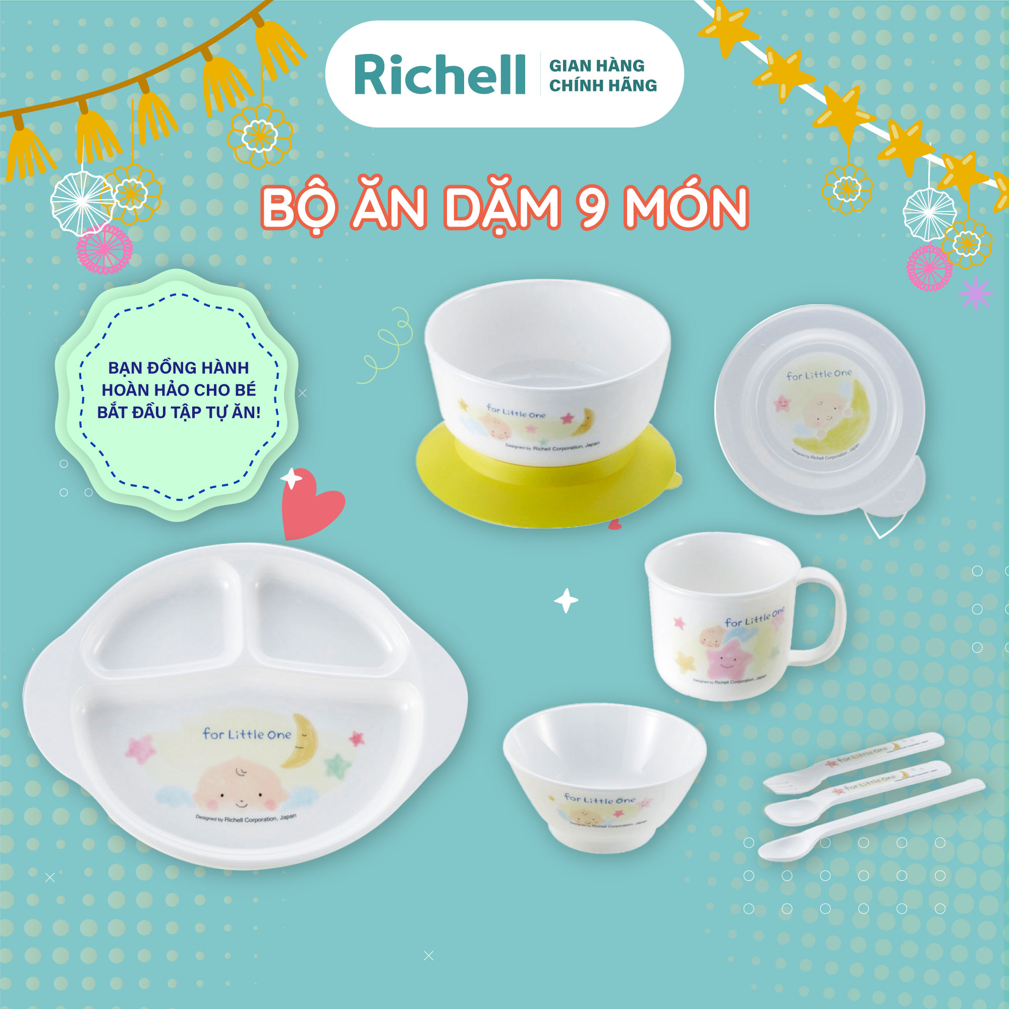 Hình ảnh Bộ ăn dặm 9 món có đế chống đổ Richell Nhật Bản | Baby