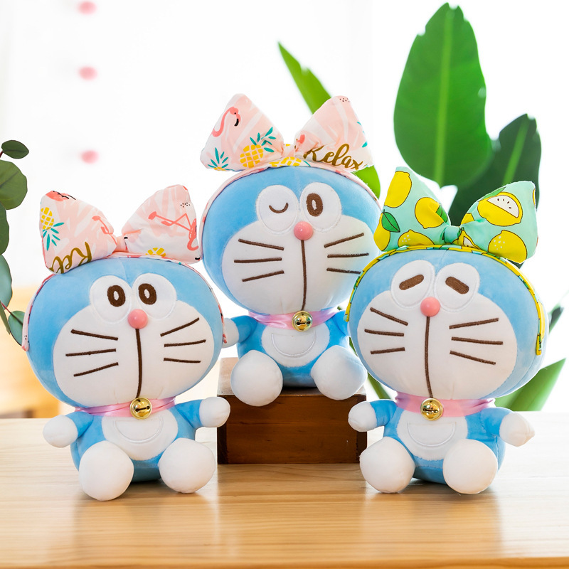 Gấu Bông Doremon (Doraemon) Đeo Nơ Dễ Thương Mẫu Mới Siêu Hot Cưng Xỉu (25cm----&gt;28cm) Hàng Xịn Cao Cấp Loại 1 (Tặng Kèm 1 Ví Da 12 Ngăn Đựng Thẻ Atm, Cccd)