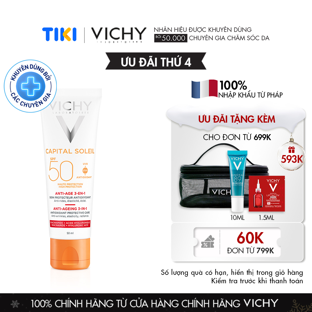 Kem Chống Nắng Bảo Vệ Và Giúp Giảm Các Dấu Hiệu lão hóa Ideal Soleil Anti-Age SPF50 50ml