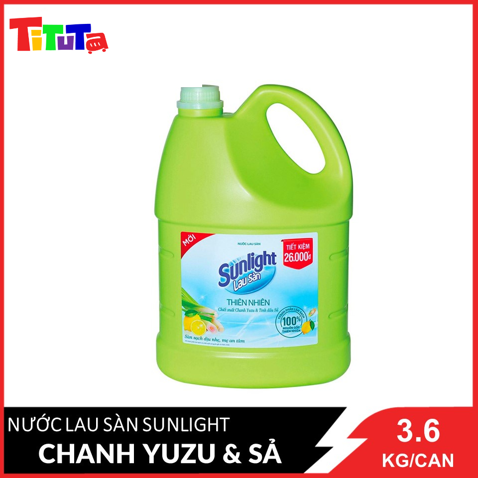 Nước lau sàn Sunlight Thiên nhiên chiết xuất Chanh Zuzu & Sả Can 3.6KG