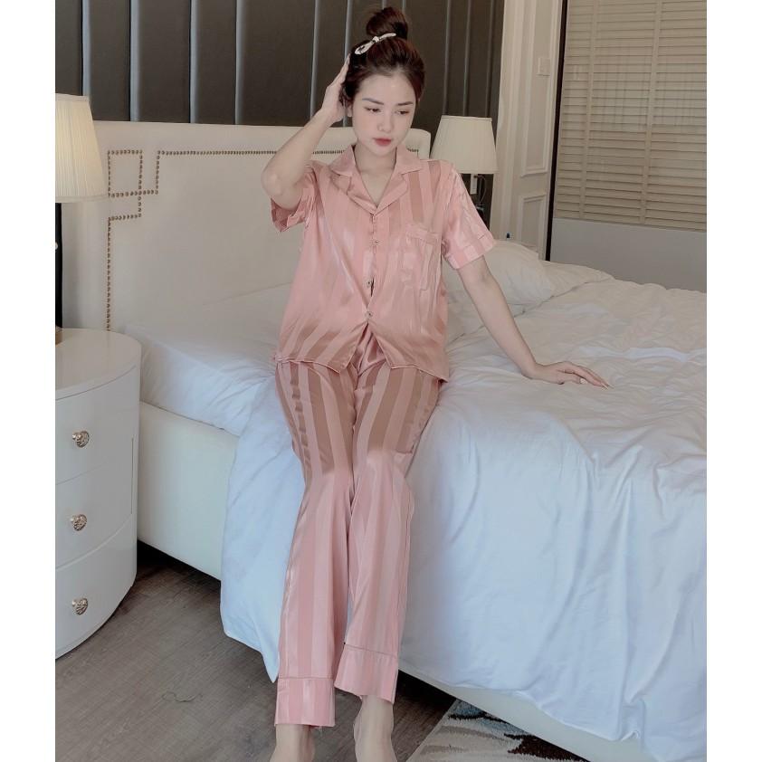Đồ bộ nữ pijama tay ngắn quần dài nhiều màu, Họa Tiết Kẻ Sọc Ulzzang Hot Trend