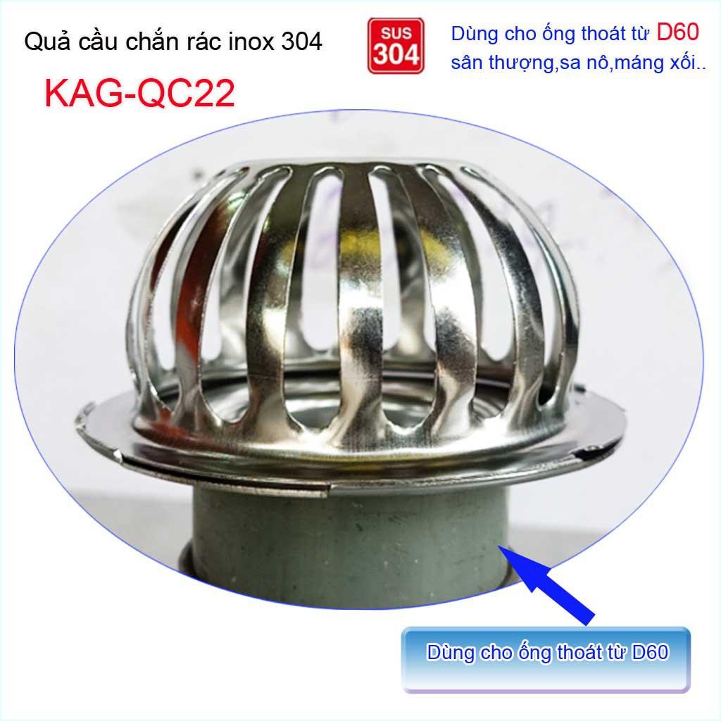 Cầu chắn rác sân thượng D60 KAG-QC22 inox SUS304, cầu chặn rác đặt miệng ống D60, cầu thoát nước mưa thoát nhanh