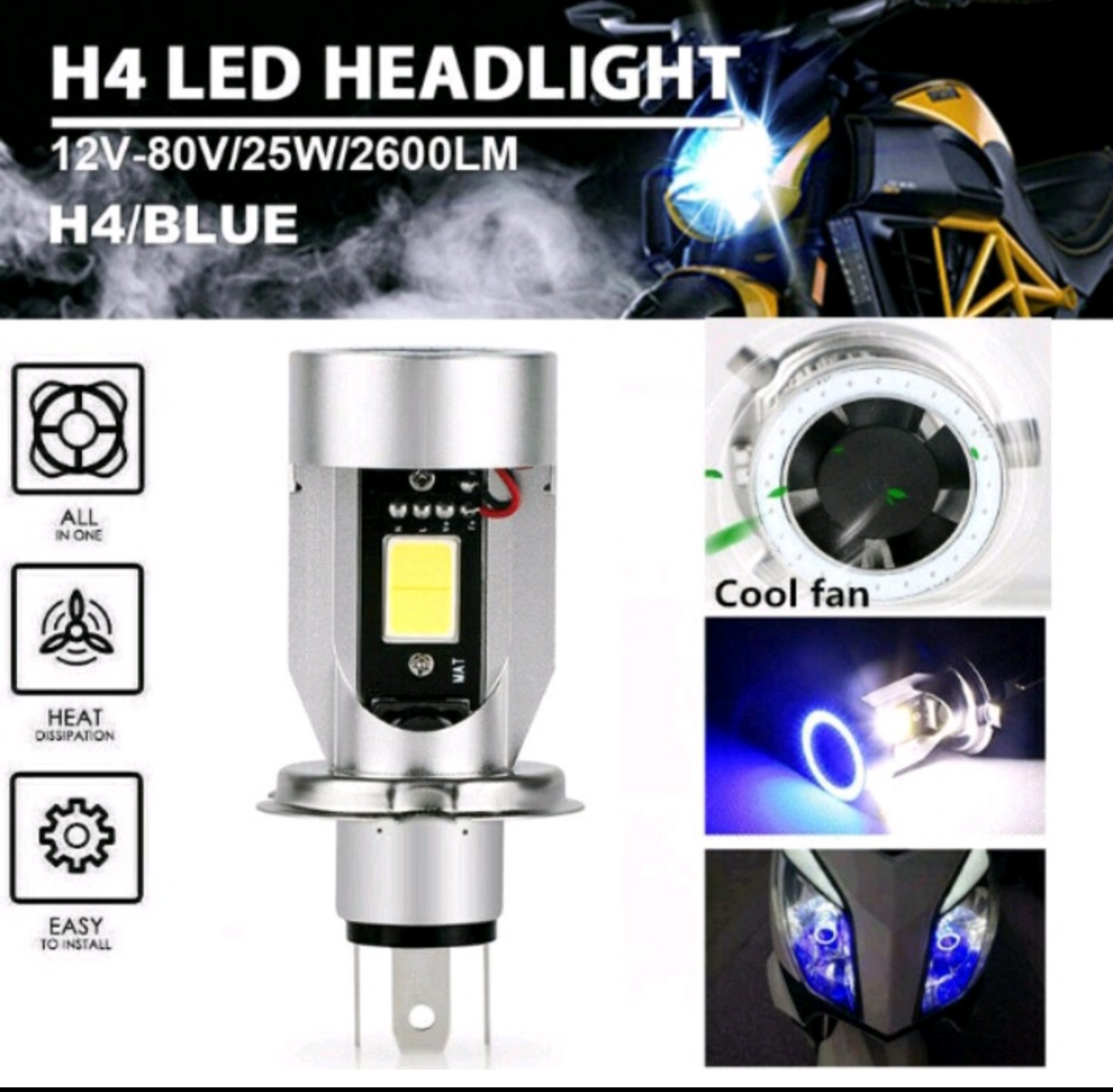 1 BÓNG ĐÈN PHA H4 45W SIÊU SÁNG VIỀN MÀU CỰC ĐẸP LẮP XE MÁY XE HƠI ÔTÔ MẪU MỚI HÀNG CHUẨN CHẤT LƯỢNG