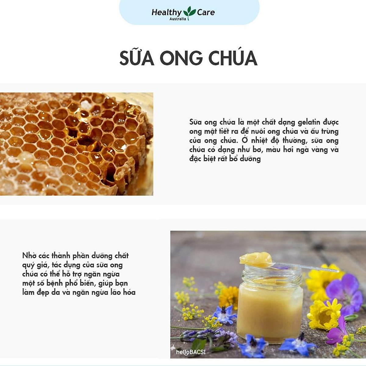 Hình ảnh Sữa Ong chúa Healthy Care Royal Jelly Úc Hỗ trợ đẹp da, làm chậm quá trình lão hóa, giảm nám, tàn nhanh, tăng sức khỏe tổng thể - OZ Slim Store