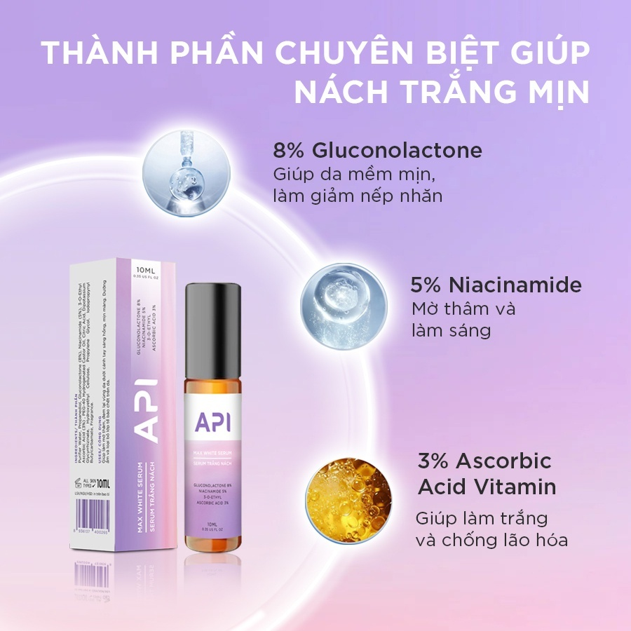 Lăn Nách API Mee+10ml, làm trắng nách, son nách, giảm thâm sạm, làm trắng sáng nách, khử mùi hôi nhẹ nhàng